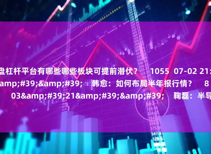 实盘杠杆平台有哪些哪些板块可提前潜伏? 1055 07-02 21:03 01'29'' 韩愈:如何布局半年报行情? 8 2505 06-30 20:35 03'21'' 鞠磊:半导体板块可看作7月主线之一 6 1188 06-30 20:35 01'40''